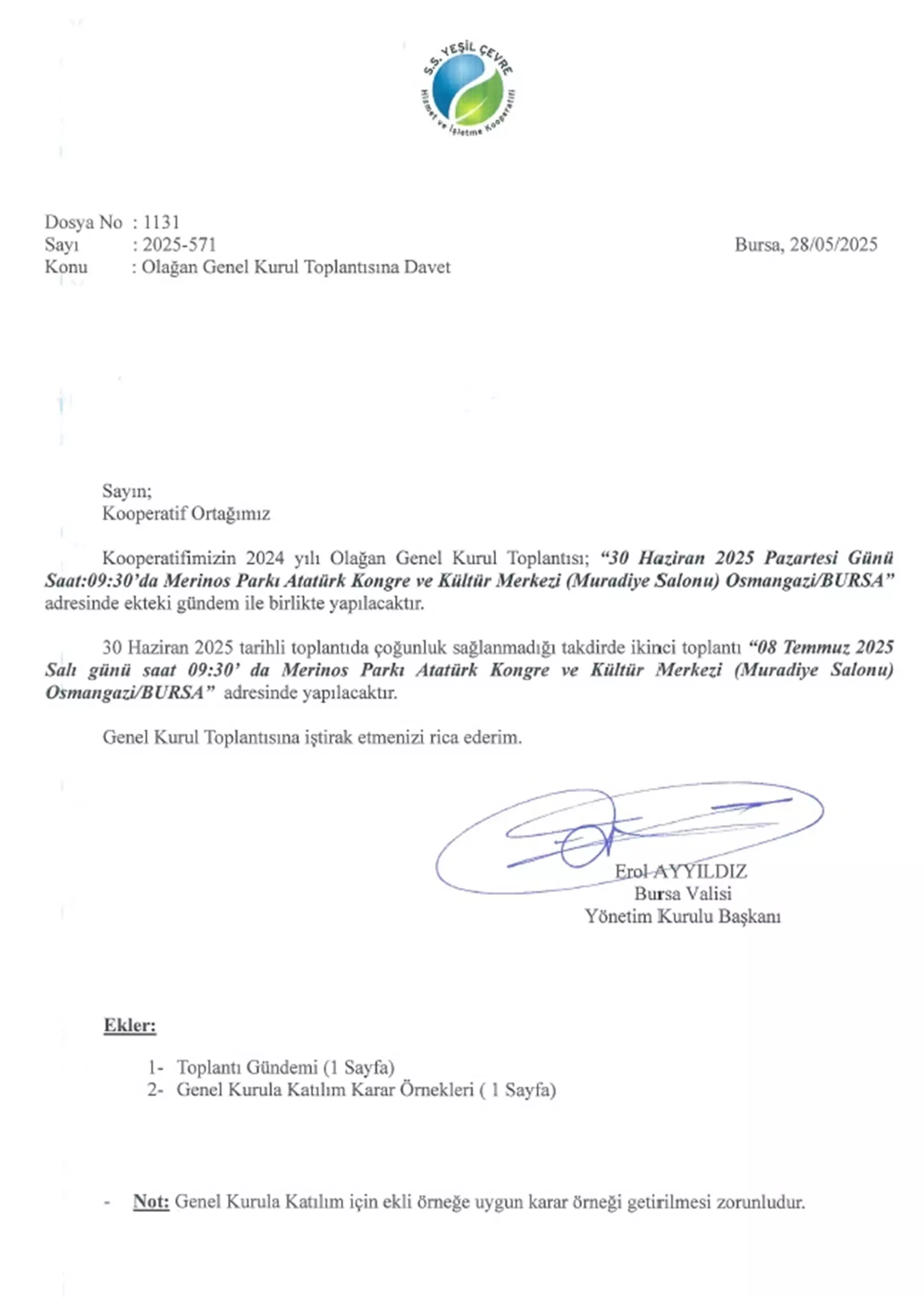 Olağan Genel Kurul Toplantisina Davetiye